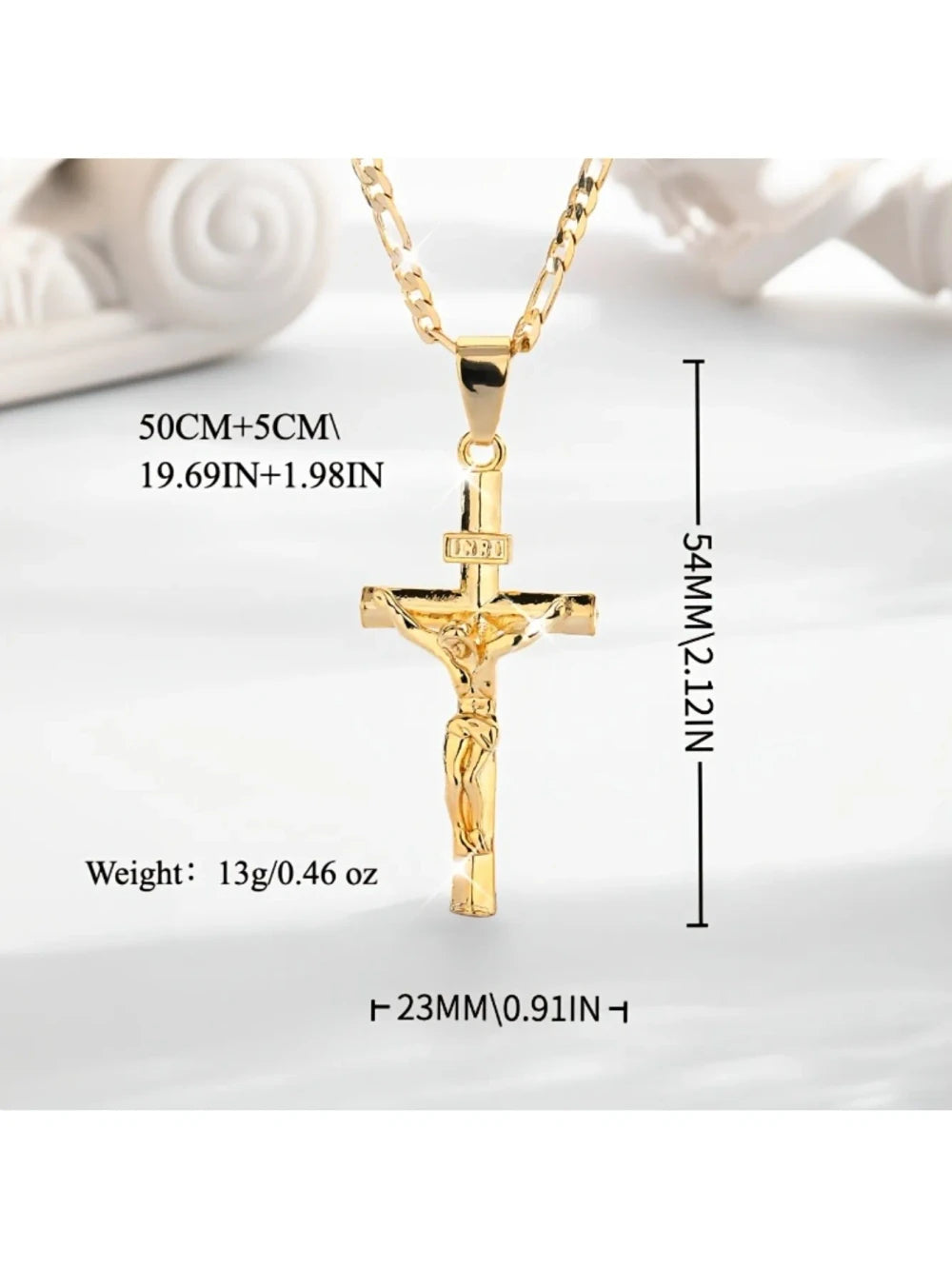14k Gold Plated Jesus Cross Pendant Necklace
