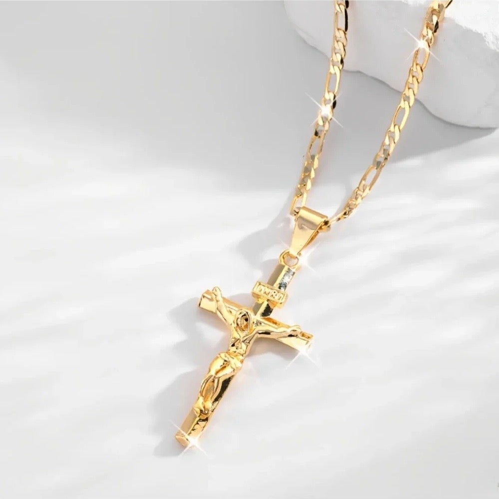 14k Gold Plated Jesus Cross Pendant Necklace